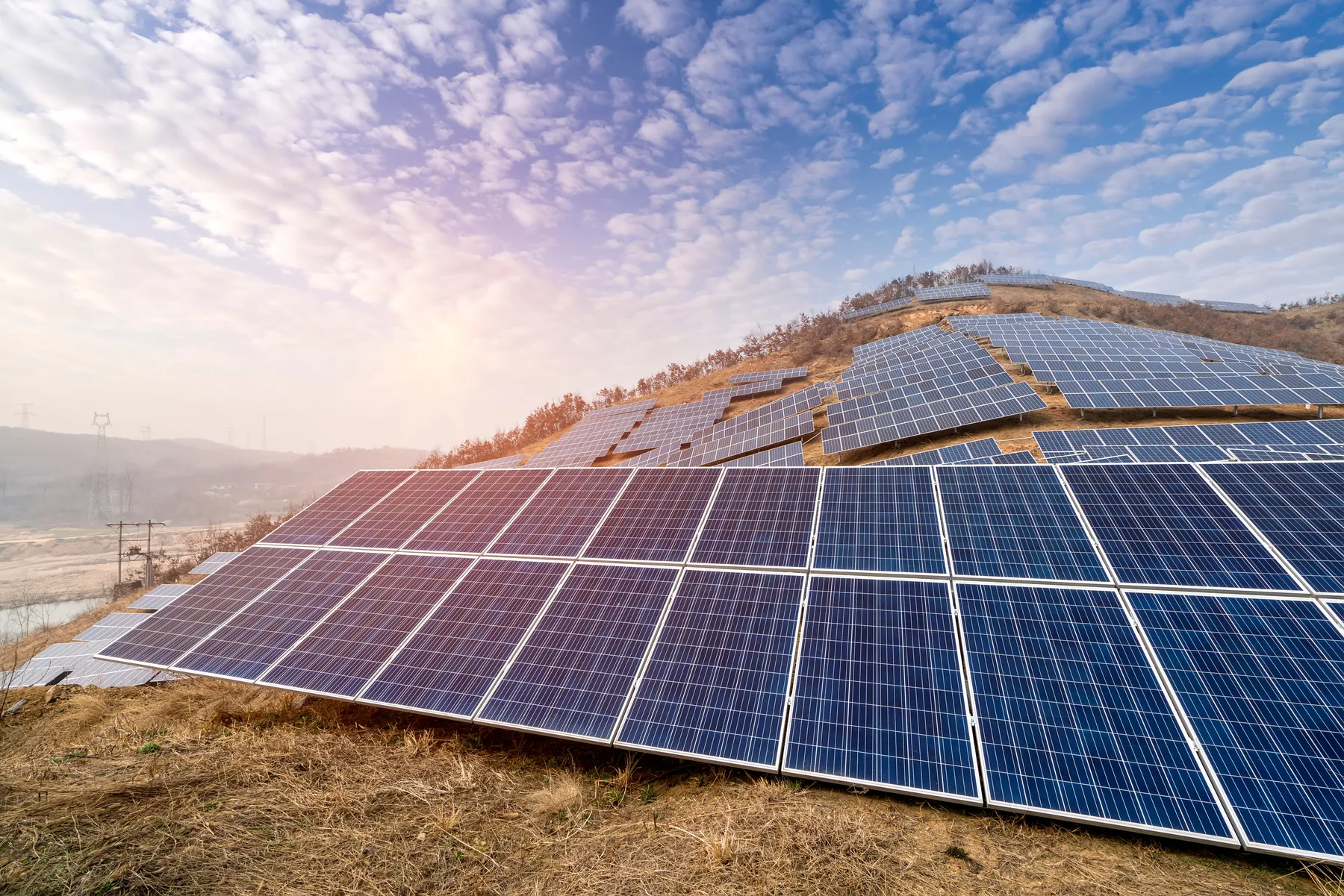 Solar panels on a hillside